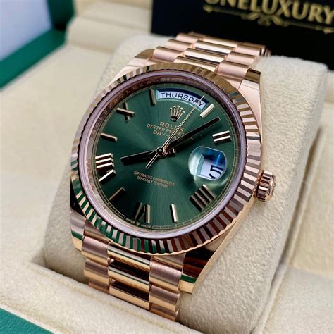 rolex day date everose green dial|Rolex olive green dial.